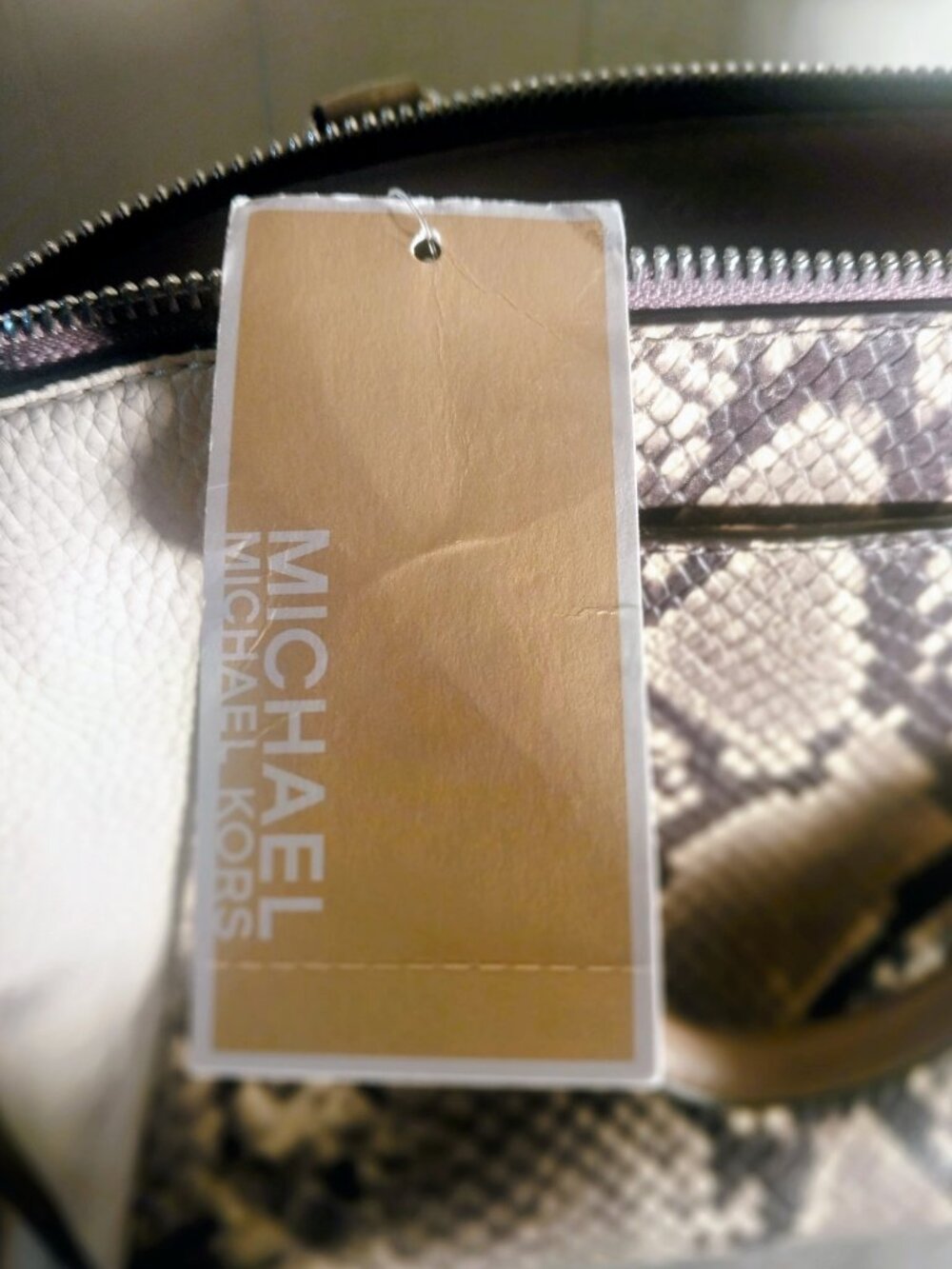 NWT Michael Kors Campbell Python-Embossed Small Leather Satchel 11X9X4 - Picture 9 of 13